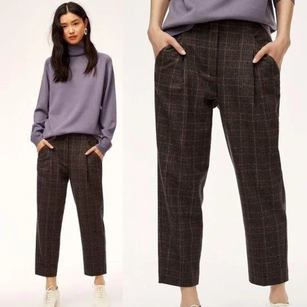 Wilfred Aritzia Wool Cashmere Plaid Tailored Ankle Trousers Size S